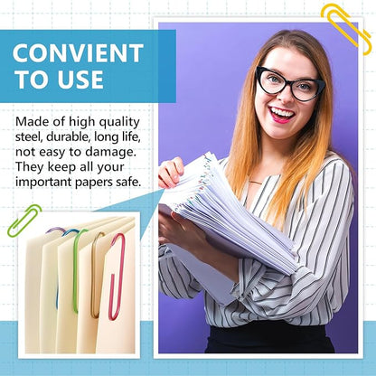 Hicarer 25 Pcs 4 Inch Large Paper Clips Jumbo 100 mm Metal Multicolored Giant Paper Clips Bright Coated Extra Large Mega Paperclips for Bookmark Office School Organizing Files Document (Vivid Color)