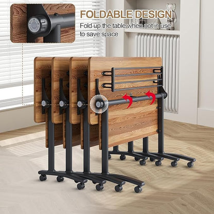 Conference Room Table with Flip-Top Design for Dynamic Meetings, Business Table Computer Desk with Heavy-Duty Frame,Foldable Seminar Meeting Tables for Home Office (4, C, 61IN)