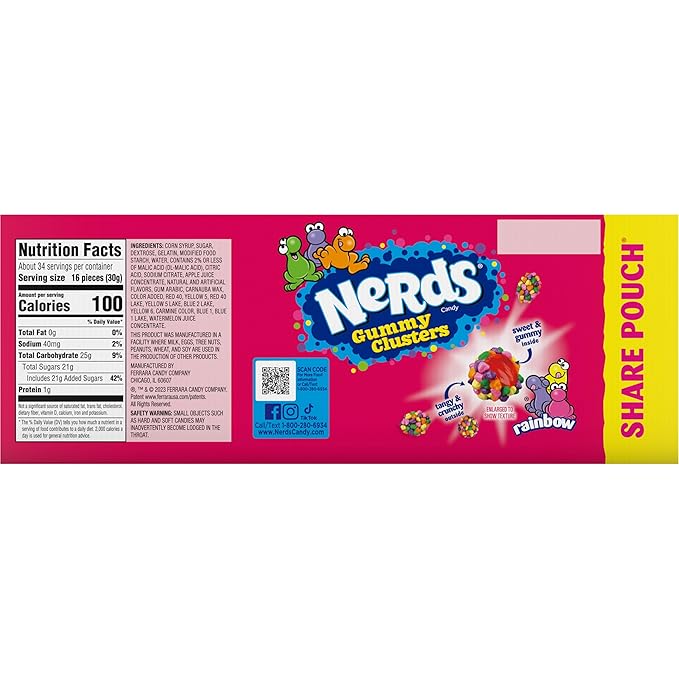 Nerds Gummy Clusters Candy, Rainbow, Springtime Easter Candy, 3 Ounce Pouches (Pack of 24)