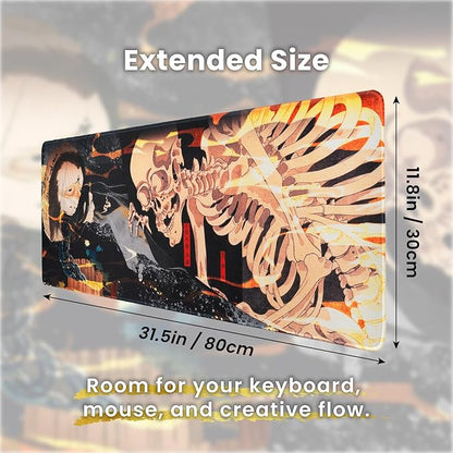 BELLEMOND Japanese Art Desk Mat | Large 31.5x11.8in Desk Pad | Mouse Pad for Keyboard & Mouse | Non-Slip Base, Water-Repellent, Smooth Precision | Yokai Rising