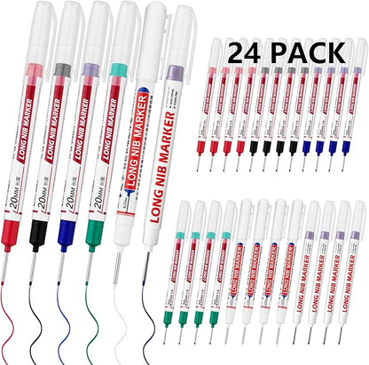 24 PCS Long Head Deep Hole Marker Pens,20mm Long Nib Marker, Longs Nose Markers, Waterproof Construction Markers Marking Tool,Permanent Markers Carpenter Ink marker Pens,Metal marking Pens