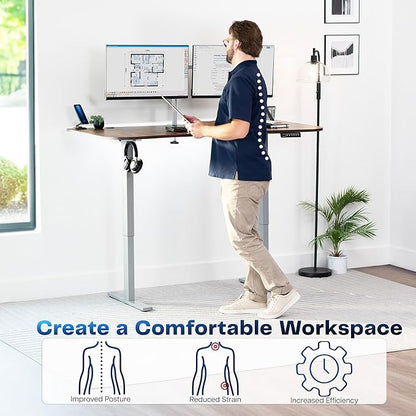 VIVO Electric 63 x 32 in Rustic Standing Desk, Memory Height Adjustment, 1B Series, Vintage Brown Top Gray Frame, DESK-KIT-1G1N