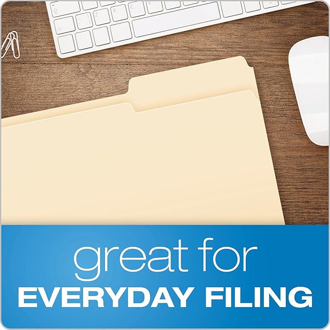 Pendaflex Manila Legal Size File Folders - 1/3-Cut Tabs in Left, Center, Right Positions for Easy Labeling - Manila Folders Ideal for Office, Home Office & Filing Cabinets, 100 Folder(Pack of 5)