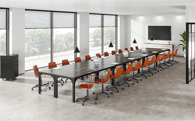 Conference Table, Super Sturdy Large Rectangle Meeting Seminar Table, Long Business Tables, Grey, 8Pcs