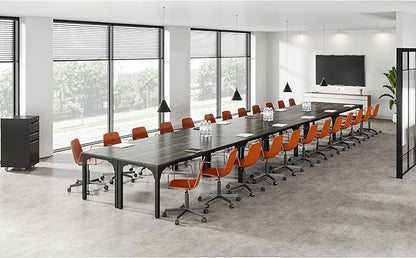 Conference Table, Super Sturdy Large Rectangle Meeting Seminar Table, Long Business Tables, Grey, 8Pcs