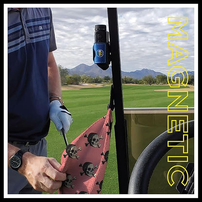 STICKIT Magnetic Golf Towel with Pink Skulls | Top-Tier Microfiber Golf Towel with Deep Waffle Pockets | Industrial Strength Magnet for Strong Hold to Golf Carts or Clubs