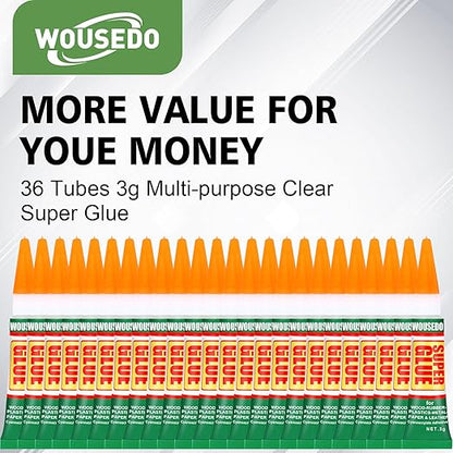 36 X 3g Super Glue Clear, Strong Adhesive,Super Glue Fast Drying Cyanoacrylate Glue for Wood,Rubber,Leather, Plastic, Metal, Rhinestone Jewelry, DIY Crafts and More