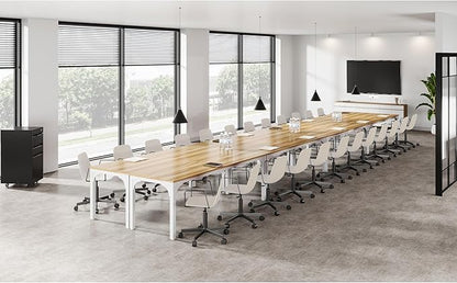 Conference Table, Super Sturdy Large Rectangle Meeting Seminar Table, Long Business Tables, Light Walnut, 8Pcs