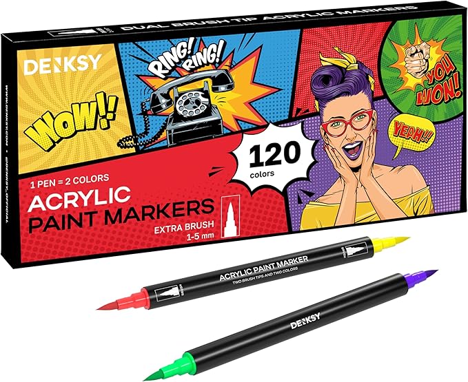 Acrylic paint pens create art – Dual Brush Tip Acrylic Markers Set, Waterproof Quick-Drying Ink for Rock Painting, Glass, Wood, Fabric (120)
