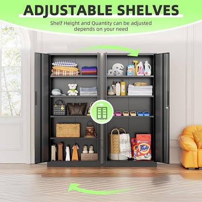 SUNCROWN 72" Metal Storage Cabinet - Heavy-Duty Metal Garage Cabinet with 4 Adjustable Shelves & 2 Doors for Tools, Office, Home, Workshop,Black-Small