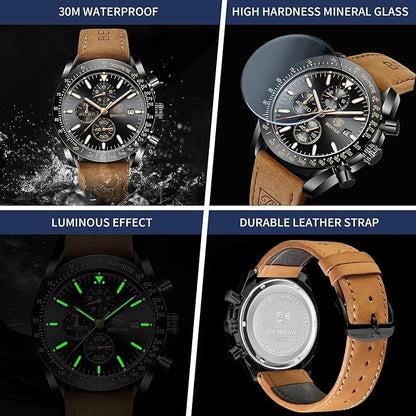 BY BENYAR Watch for Men Analog Quartz Chronograph Waterproof Luminous Designer Mens Wrist Watches Business Work Sport Casual Dress Watch with Silicone Strap Elegant Gifts for Men