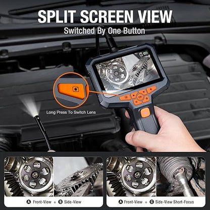 Dual Lens Endoscope Camera with Light, Teslong 4.3" HD Snake Borescope Inspection Camera, Automotive Scope Cam with Flexible Cable, Home Waterproof Fiber Optic for Sewer Drain Pipe (16.5FT)