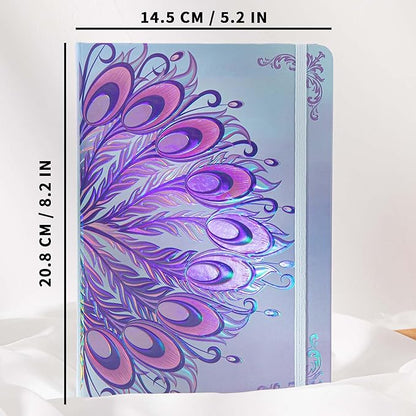 TIEFOSSI A5 Journal Notebook-College Lined Ruled Hardcover Journals for Writing Women-100gsm Thick Paper 224 Numbered Pages-Peacock Feather Embossed Journal-Daily Journal for Writing