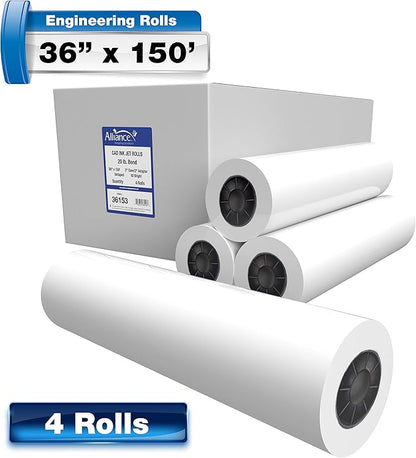 Alliance Wide Format Paper CAD Bond Rolls (20lb | 2 Rolls, 36 In x 300 Ft | 3" Core)