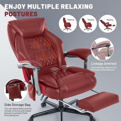 Massage Office Chair with Heating Function & Footrest, 6-Point Vibration, Ergonomic Executive Reclining Desk Chair with Padded Seat for Relaxation, Comfort & Stress Relief