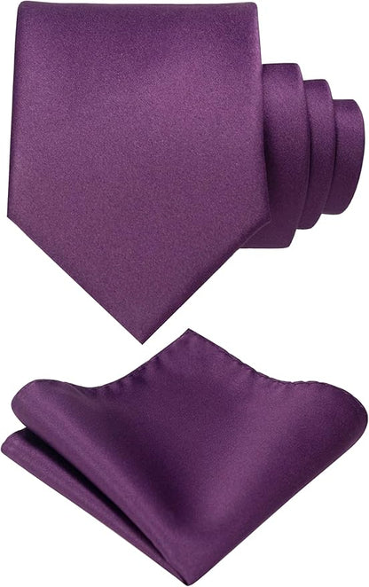 RBOCOTT Solid Color Tie and Pocket Square Hankerchief with Lapel Pin Set for Men