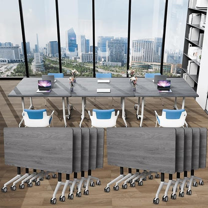 Conference Table Folding Conference Room Tables, Modern Mobile Meeting Training Table with Silent Wheels, Foldable Seminar Table for Offices, Classrooms, Libraries (10, Grey2, 55.1in)