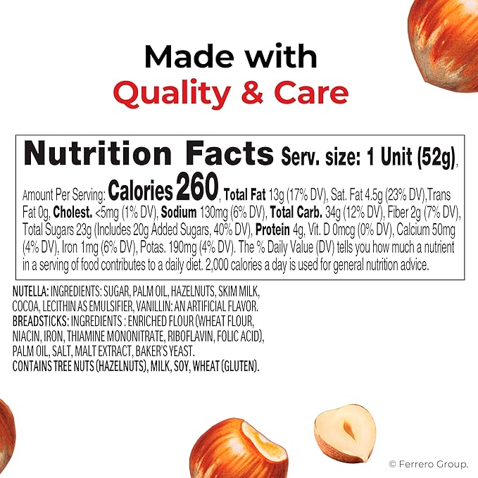 Nutella & GO! Bulk 24 Pack, Hazelnut and Cocoa Spread with Breadsticks, Stocking Stuffers, Snack Cups, 1.8 oz Each