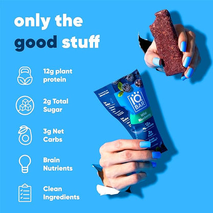 IQBAR Brain and Body Plant Protein Bars - Wild Blueberry - 36-Count - Keto, Vegan, Low Carb, High Fiber, Gluten Free, Dairy Free, Low Sugar Snack with Nutrients for Focus, Energy, Meal Replacement