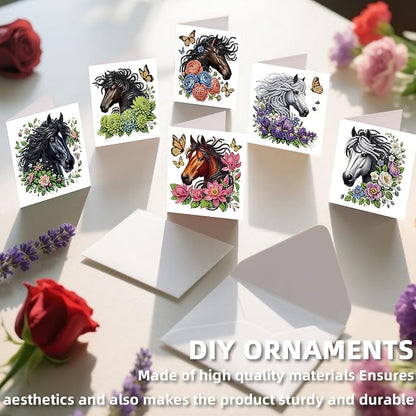 jinglinhh 12pcs Diamond Art Painting Flowers Horse Greeting Cards with Envelopes, DIY Card Making Kits for Adults, Diamond Art Christmas Cards for Birthday Holiday Postcards Craft Gifts