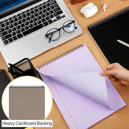 6 Pcs Legal Pad Top Spiral Bound Notebook 70 Sheets Wirebound Notepad Double Sided Ruled Memo Steno Pad with Stiff Back Cover for Business(8.5 x 11 Inches,No Holes,Purple)