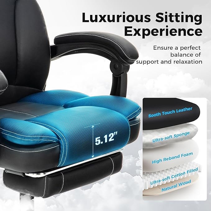 MAISON ARTS Ergonomic Office Chair, Big and Tall Executive Chair with Foot Rest, Computer Desk Chair with Padded Armrests, Rolling Swivel Faux Leather Chair for Home Office Man Woman, Black