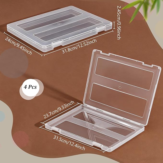 4 Pack Plastic Scrapbook Paper Storage Box, 8.5 x 11 Craft Storage Case, Portable Photo Storages Box, A4 Paper Organizer Storages Container for Office, Home, and School File Organizer