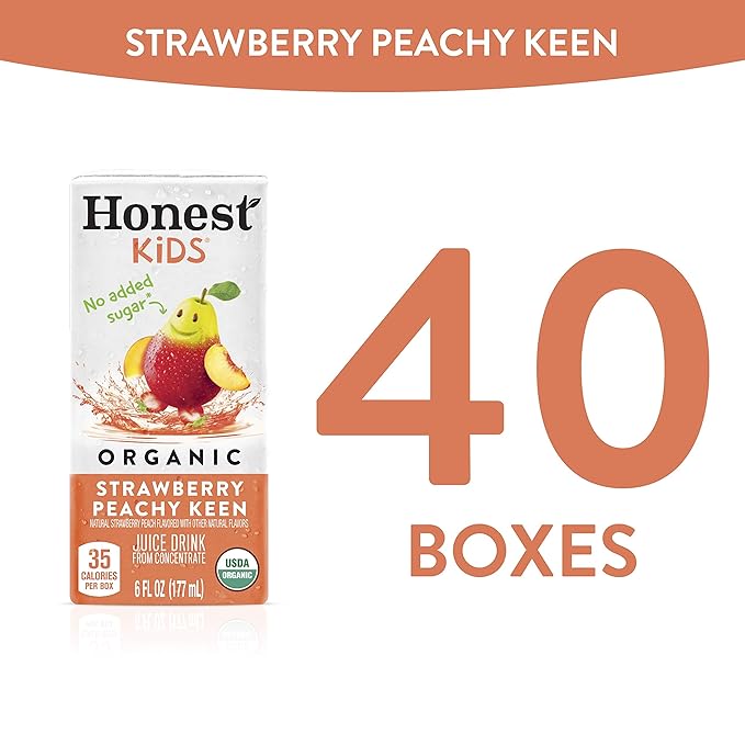 Honest Kids Strawberry Peachy Keen Cartons, 6 fl oz, 8 Pack, 5 Sets