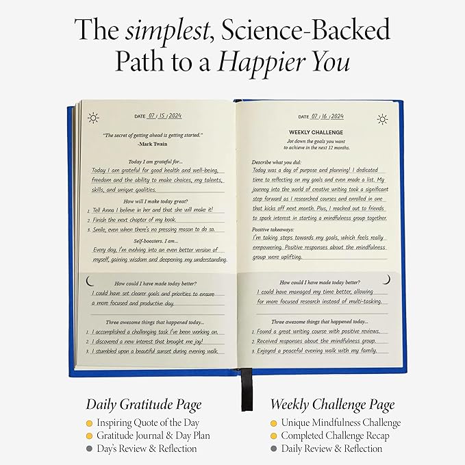 The Original Gratitude Journal 2026 - Daily Practice of Mindfulness & Happiness Journal with Elevating Quotes and Prompts for Affirmation Reflection Mindfulness - Premium Hardcover Journal Blue