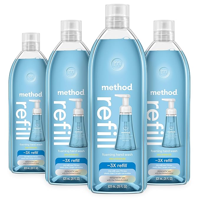 Method Foaming Hand Soap Refill, Sea Minerals, Recyclable Bottle, Biodegradable Formula, 28 fl oz (Pack of 4) (Packaging May Vary)