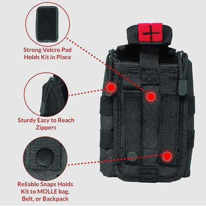 Premium Tactical Trauma IFAK Kit with Celox Hemostatic Granules, SOF Tourniquet and Pressure Bandage in Molle Pouch, Bleeding Control Kit (Black)