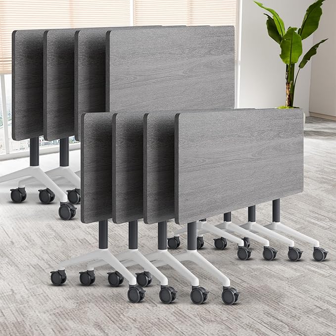 Folding Conference Table On Wheels, Modern Office Conference Room Tables for 6-12 Person Modular Mobile Meeting Table Conference Training Table for Office Classroom(Oak Ash, 63IN, 8)