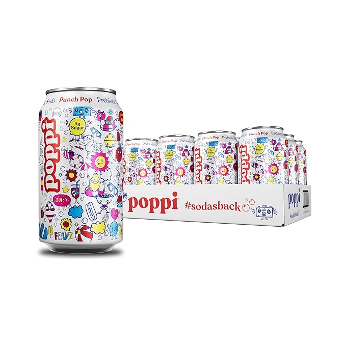 Poppi Sparkling Prebiotic Soda Beverage with Apple Cider Vinegar, Seltzer Water and Fruit Juice, Punch Pop, 12 Fl Oz, Pack of 12