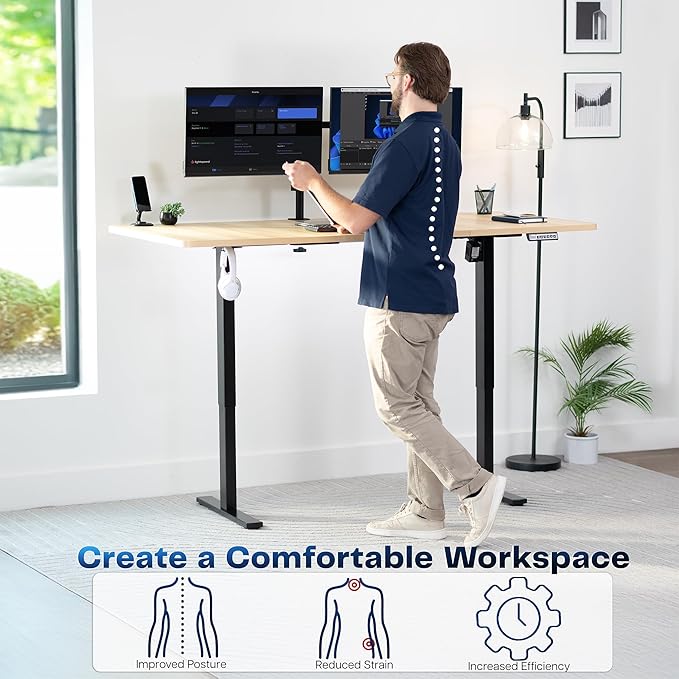 VIVO Electric 71 x 36 in Standing Desk, Memory Height Adjustment, 1B Series, Light Wood Top Black Frame, DESK-KIT-1B7C-36