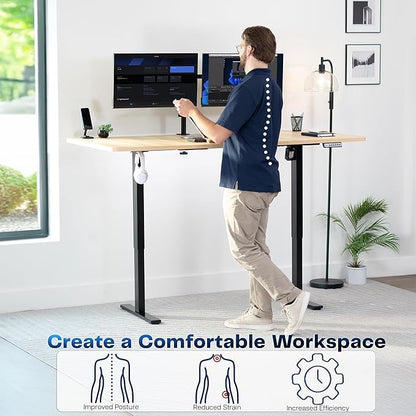 VIVO Electric 71 x 36 in Standing Desk, Memory Height Adjustment, 1B Series, Light Wood Top Black Frame, DESK-KIT-1B7C-36