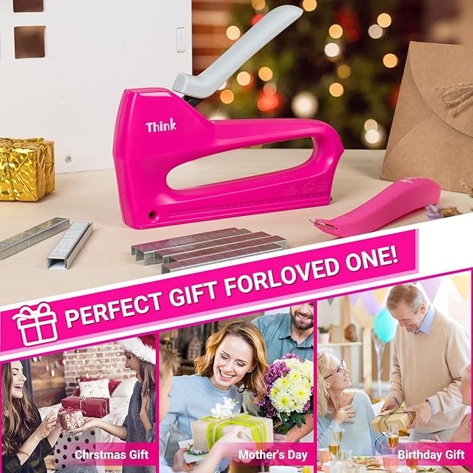 THINKLEARN Light Duty Staple Gun for Wood - Pink 4-in-1 Upholstery Staple Gun with 1600pcs JT21 Staples and Staple Remover, Fabric Staple Gun for Upholstering, Staple Gun for Crafts, DIY, Decoration