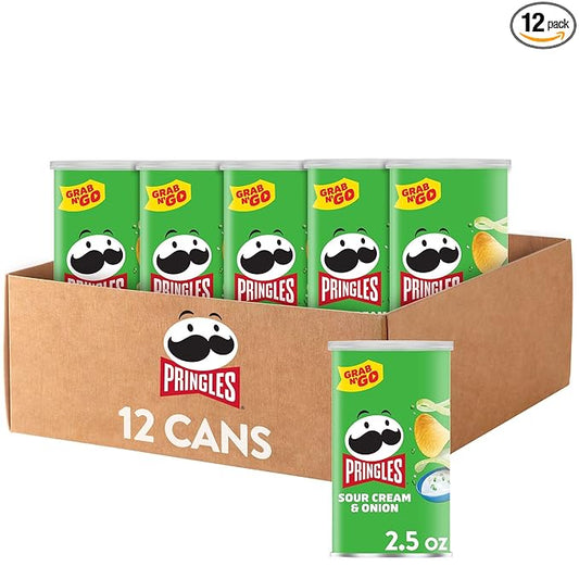 Pringles Potato Crisps Chips, Sour Cream & Onion, 2.5oz (12 Count)