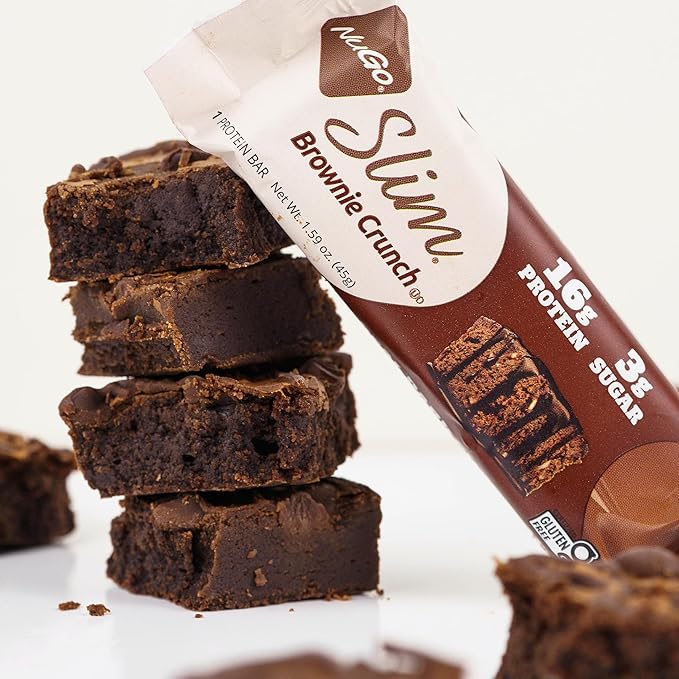 NuGo Slim Dark Chocolate Brownie Crunch, 16g Protein Bar, Gluten Free, Non-GMO, Kosher, Keto Friendly, Low Carb, 12 Count
