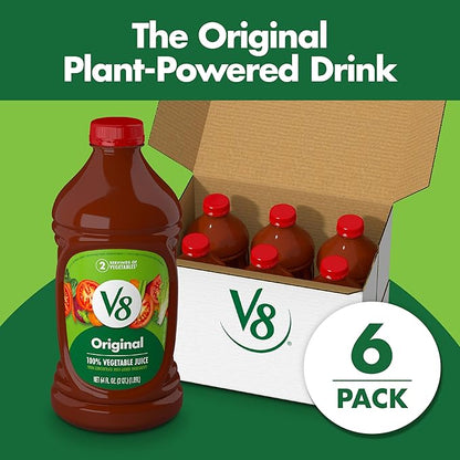 V8 Original 100% Vegetable Juice, Vegetable Blend with Tomato Juice, 64 Ounce Bottle (Pack of 6)