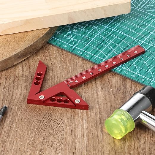 Circle Center Finder Tool Aluminum Alloy Center-Positioning Ruler High-Precision Centering Rulers Multi Angle Ruler 45/90 Degree Center Finder-Ruler Multi-Function Arrow Rulers (Red Metric)
