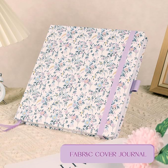TIEFOSSI Dotted Journal Notebook, Dot Grid Notebook for Women Men, Fabric Flower Journal, 160 GSM Thick Paper, 160 Numbered Pages, 8 x 8 Square Diary