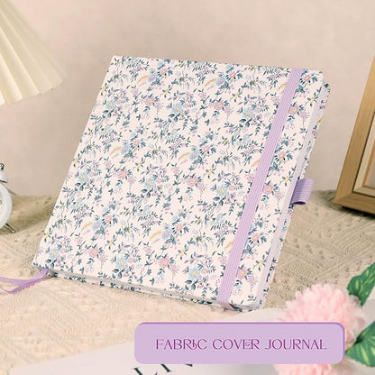 TIEFOSSI Dotted Journal Notebook, Dot Grid Notebook for Women Men, Fabric Flower Journal, 160 GSM Thick Paper, 160 Numbered Pages, 8 x 8 Square Diary