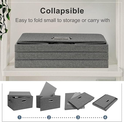 Medium 15" 21 Quart Collapsible Stackable Storage Bins with Lids, 3 Packs Grey Foldable Fabric Closet Boxes Heavy-duty Linen Cube Baskets Container for Bedroom Office (15 x 11 x 8)