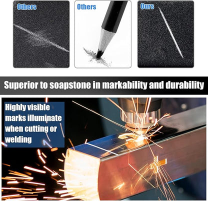 2 Pcs Welders Pencil with 48 PCS Round Refills Mechanical Pencils Metal Welding Marker for Tube Pipe Fitter Welder Steel Construction Woodworking (Sliver, Black)
