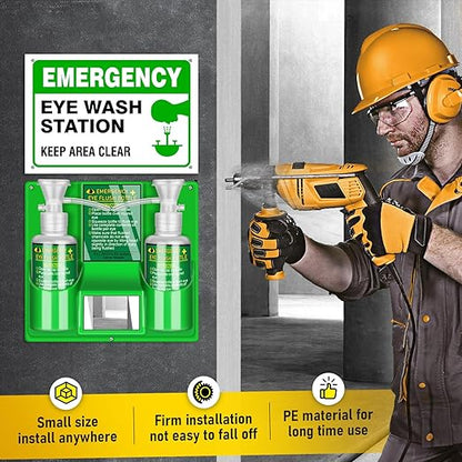 Magula Portable Eye Wash Station OSHA-Approved,BPA Free, Wall-Mounted First aid Eye Wash kit with 17oz Empty Bottles & Mirror,Emergency Eyewash, No Eye Wash Solution 2Pcs