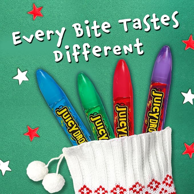 Juicy Drop Sour Candy Gel Pen, 12 Ct in Assorted Fruity Flavors, Full Size, Sour Christmas Candy Variety Pack for Stockings, Party Favors, Birthday Parties, Goodie Bags, Gifts for Kids