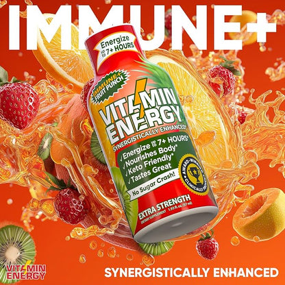 Vitamin Energy Immune+ Extra Strength Energy Shot Fruit Punch 48 Pack, 260mg Natural Caffeine, B-Vitamins, Citicoline, Green Tea, Immunity & Focus Support, Zero Sugar, Gluten-Free 1.93 fl oz