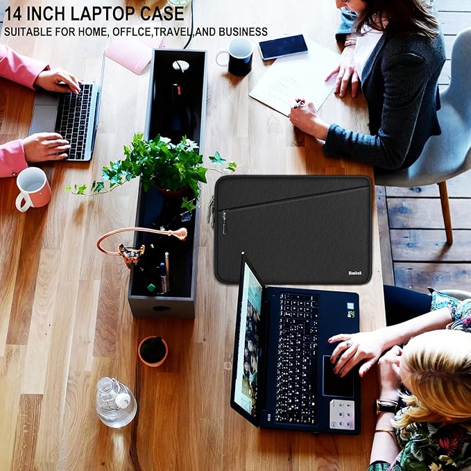 Laptop Sleeve Case 14 inch, Traveling Water Resistant Carrying Notebook Bag with Pocket, Shockproof Protective Laptop Cover Compatible for 14 Inch MacBook Air/Pro, HP, Lenovo, Dell, ASUS, Acer, Black