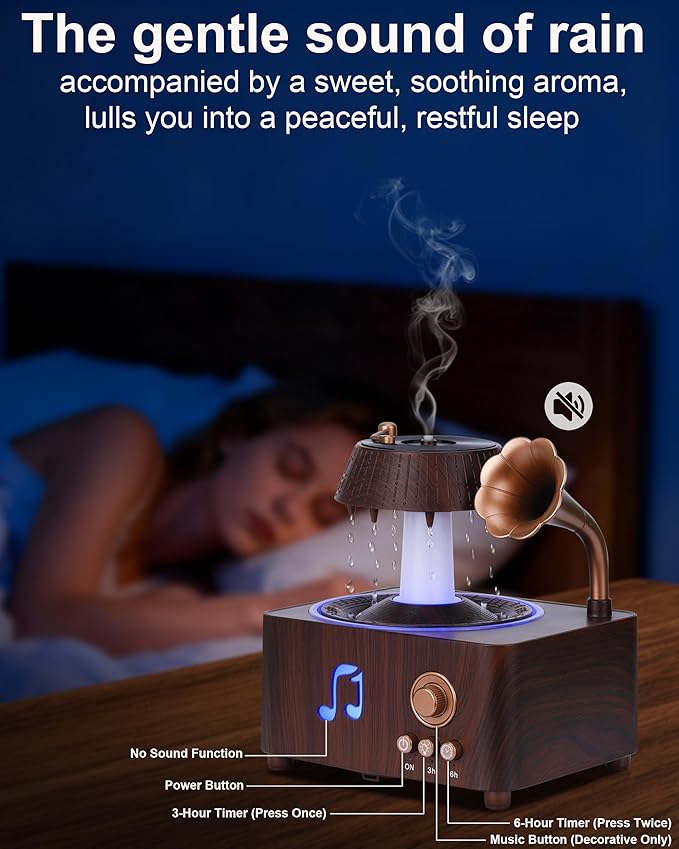 Essential Oil Diffuser, Humidifiers For Bedroom, 250ml Cool Mist Rain Diffuser, 7 Colors LED Ambient Light & Auto Shut-Off When Water Runs Out, for Office, Study Room, Yoga, Relaxation & Home