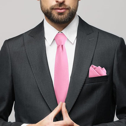 Black Tie Set in Gift Box Mens Solid Color 3.15" (8CM) Black Necktie and Pocket Square Set